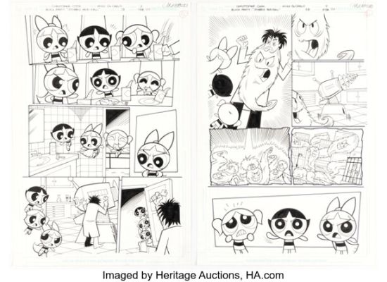 Christopher Cook and Mike DeCarlo Cartoon Network Block Party #28 Powerpuff Girls Story Pages 3-4 Original Art (DC, 2007). (Total: 2 Original Art) | Heritage