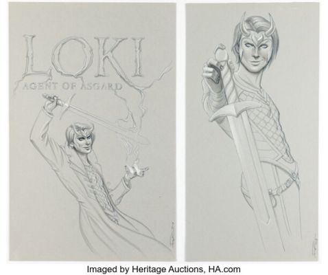 Jenny Frison Loki: Agend of Asgard #1 Cover Element Illustrations Original Art Group of 2 (Marvel, 2013). (Total: 2 Original Art)