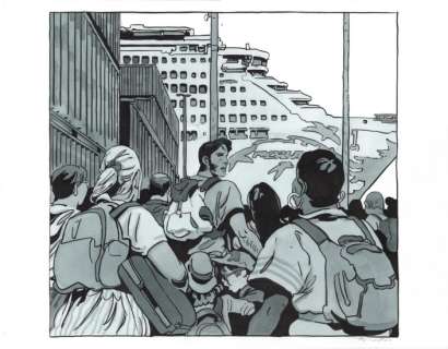 Bastien Vives | Corto Maltese - Dessin issu de l’album "Le jour d’avant" - 05 - H:43 x L:46 - Encre et aquarelle - 2025 - | Manjari & Partners