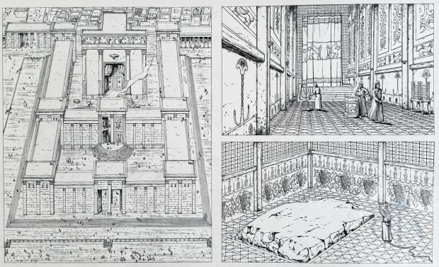 Henin / Les Voyages D’alix. Double Planche Originale Pour Les Pages N°20 Et N°21 de L’album T14 "Jérusalem". Superbe Qualité D’exécution Pour Cette Vue Architecturale Du Palais Qui Fourmille de Détails Et Qui Illustra La Maîtrise Technique de Ce Digne Successeur de Jacques Martin. Encre de Chine Signé Vers 2002. Rare. Tbe+. ! 73 X 50 Cm ! | Lot 581 : Henin / Les voyages d’Alix. Double planche originale pour les pages… | Dagoty