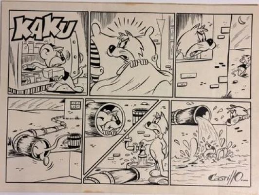 Castillo - Ensemble... | Lot 14 - Castillo - Ensemble de 9 planches : Kaku et Ripo (8x... | Tessier Sarrou