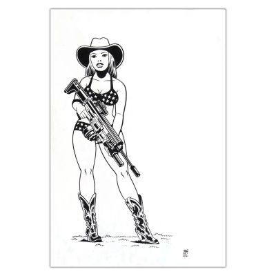 Brüno - L‘Homme qui tua Chris Kyle - Illustration originale Bikini babe with a big gun