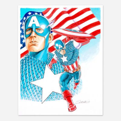 Lot 320 - Mark Sparacio, Captain America Watercolor Painting | Landry Pop Auctions