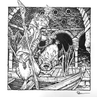 David Petersen | Darkheather Weasel & Bat Original Art | David Petersen