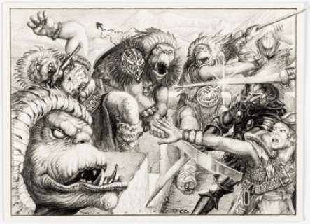 Tony Hough Warhammer Siege "Orcs Storming Battlements" Illustration Original Art (Games Workshop, 1988). (Total: 2 Items)
