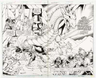 Ron Randall and Randy Elliott Dragonlance #32 Double Page Spread 2-3 Original Art (DC, 1991). | Heritage