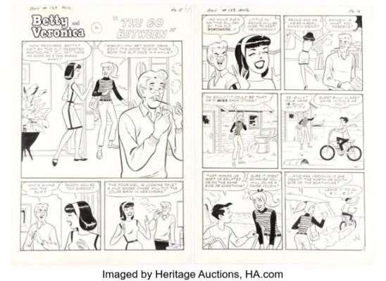 Dan DeCarlo and Rudy Lapick Archie’s Girls Betty and Veronica #128 "The Go Between" Complete 6-Page Story Original Art (Archie, 1966). (Total: 6 Original Art) | Heritage