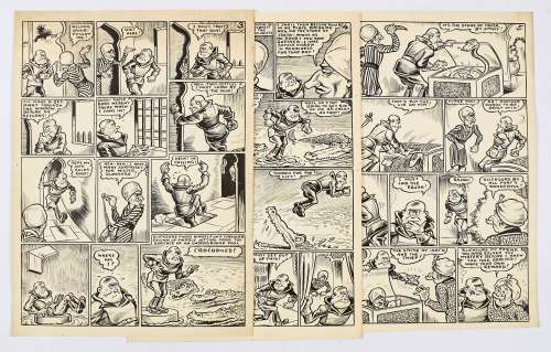 Slicksure original 3 page artwork drawn and signed (to the reverse) by E | Comic Book Auctions ltd