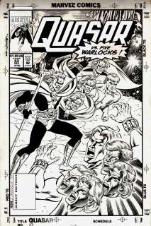 John Heebink Ralph Cabrera - quasar #53 cover (quasar battling adam warlock! ) 1993