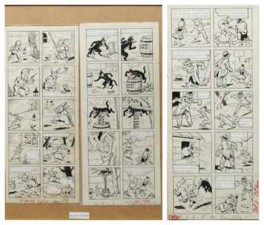 Pesch - Â«Sylvain et SylvetteÂ». 3 strips originaux Ã  l‘encre de Chine, montés