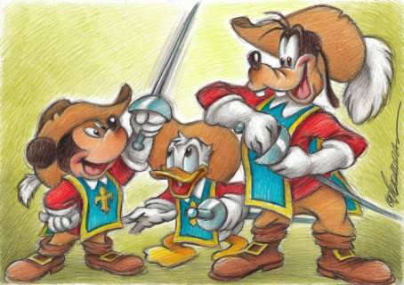 Donald, Mickey & Goofy "The Three Musketers" - Original Drawing - Joan Vizcarra | Catawiki