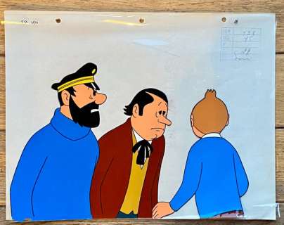 Tintin - Celluloide Belvision - Le Secret de la Licorne - Tintin,Haddock et Loiseau - (années 60) | Catawiki