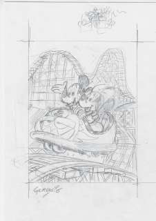 Bozzetto originale Marco Gervasio Topolino e Minnie Montagne Russe | Venere Comic Art