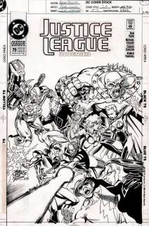Jose Marzan, Mike Collins - justice league america #79 cover (entire team battle! ) 1993