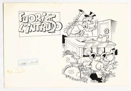 Giancarlo Gatti | Topolino #1086 - Giancarlo Gatti - illustrazione originale per editoriale "Fuori l’Intru$o"" - Exemplaire unique - (1976) | Catawiki