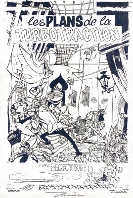 Daan Jippes (Danier) hommage à Spirou affiche design “Les Plans de la Turbottraction” | Comic Art Masters