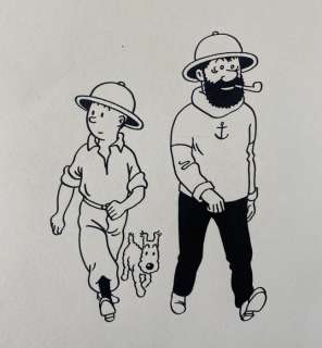 Studios Hergé | Tintin - Dessin original - Encre de chine - Projet de couverture - Tintin, Milou et Haddock | Catawiki
