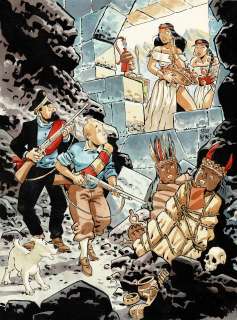 Félix Meynet | Tintin, Le Temple du Soleil, dessin original à l’encre de chine et à l’aquarelle en hommage à Hergé. | Septimus