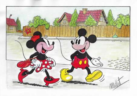 Millet | Mickey & Minnie Mouse - Millet - Original Drawing | Catawiki