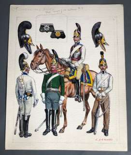 Funcken, Fred & Liliane | Funcken, Fred & Liliane - Dessin original couleur - Uniforme & armes des soldats du 1er Empire T2 - Russie Cuirassiers - (1969) | Catawiki
