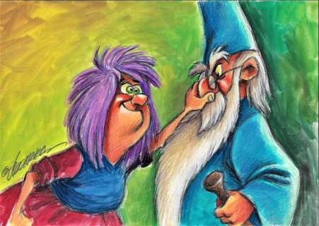 Vizcarra, Joan | Merlin vs Madame Mim - Original Painting - Joan Vizcarra - Acrylic + Crayons | Catawiki