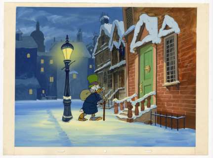Walt Disney Studios | Mickey’s Christmas Carol - Original production cel on original production background - Picsou - Exemplaire unique - (1984) | Catawiki