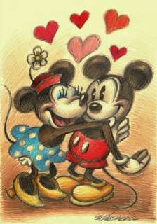 Joan Vizcarra | Vintage Mickey and Minnie In Love - Original Drawing - Joan Vizcarra | Catawiki