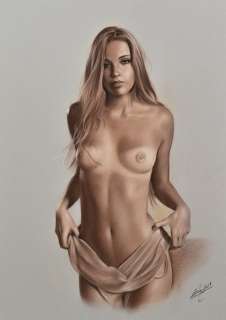 Denis Prenzel | Denis Prenzel - Original drawing - Pin-up - Nadja- Size: 29,7 x 42 cm. | Catawiki