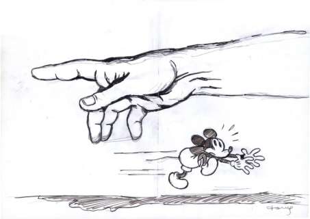 Tony Fernandez, Disney Artist | Mickey Mouse Inspired by Michelangelo - 60 x 42 cm - Original Sketch - Tony Fernandez - Signed | Catawiki
