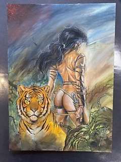 Romano Molenaar - Romano Molenaar - Originele gouache - Female warrior with tiger - (1999)