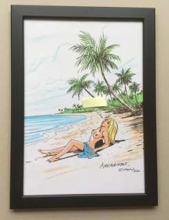 Dany | Dany - Dessin original couleur dédicacé - Colombe Ã  la plage - (2020) | Catawiki