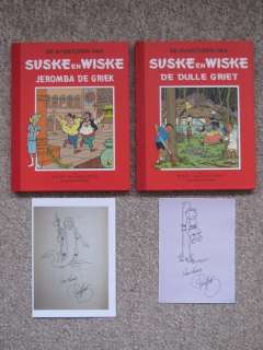 Willy Vandersteen | Suske en Wiske 58 + 59 - Jeromba de Griek + De Dulle Griet - Rode Klassiek Reeks + 2x fraaie pentekening van Paul Geerts - Cartonné - Réédition - (1999) | Catawiki