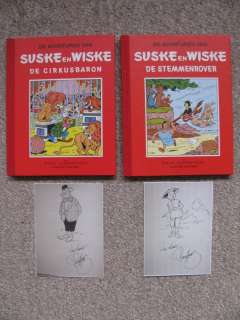 Willy Vandersteen | Suske en Wiske 26 + 34 - De Cirkusbaron + De Stemmenrover - Rode Klassiek Reeks - 2x fraaie pentekening Paul Geerts - Cartonné - Réédition - (1996/1997) | Catawiki