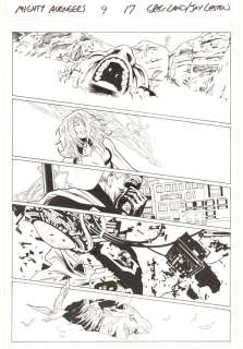 Greg Land, Jay Leisten - Mighty avengers #9 p. 17 - kevin brashear, she-hulk, spectrum, and blue marvel - 2014 signed