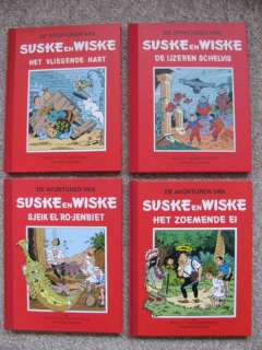 Willy Vandersteen / Paul Geerts | Suske en Wiske 23 + 28 + 52 + 54 - Het Vliegende Hart + De IJzeren Schelvis + Sjeik El Ro-Jenbiet + Het Zoemende Ei - Rode Klassiek Reeks - fraaie pentekening Paul Geerts in album 52 - Cartonné - Réédition - (1995/1999) | Catawiki