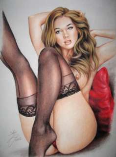 Sly | Sly - Original drawing in colour - Nude woman - Size: 31 x 42 cm. - (2022) | Catawiki