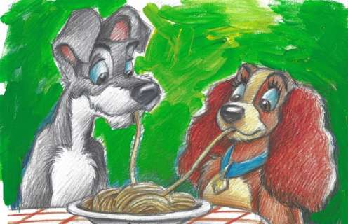 Joan Vizcarra | Lady & The Tramp - Spaghetti Scene - Giclée Signed By Joan Vizcarra - Hand Embellished - Canvas | Catawiki