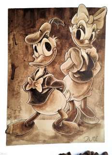 Guti, Coffee Artist | Donald & Daisy "Love At First Sight" - Original Coffee Painting - Guti Signed - Original Coffee Art | Catawiki