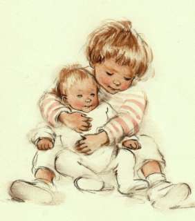 Vincent, Gabrielle (Pseudoniem Van Monique Martin) | Gabriëlle Vincent (bekend van Erneste et Célestine/ Brammert en Tissie) - Gemengde techniek op dik papier voor een geboortekaartje - Page volante - (1970/1975) | Catawiki