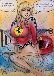 Alvin Silvrants | Sexy Ferrari Formula 1 girl - Original drawing in colour by Alvin Silvrants | Catawiki