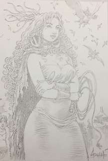 Mohamed Aouamri - Aouamri - Dessin original - Portrait de Mara - La Quête de l‘oiseau du temps - (2021)