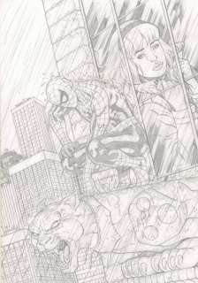 Al Rio - spider-man on rooftop thinking about gwen stacy pencil commission - 2006 signed