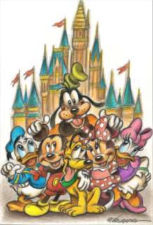 Joan Vizcarra | Disney Family in Disney Castle! - Mickey, Donald, Minnie & Co. - Coloured pencil artwork | Catawiki