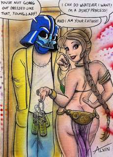 Alvin Silvrants | Belle as Princess Leia with Darth Vader - Original drawing in colour by Alvin Silvrants | Catawiki