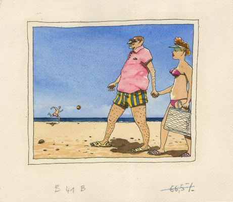 Loustal | Zenata plage - Encre de Chine et aquarelle sur papier | Huberty Breyne Gallery