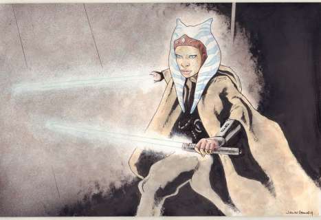 Jason Baroody - Rosario Dawson Ahsoka Tano From the Mandalorian Star Wars Painted Art - Signed