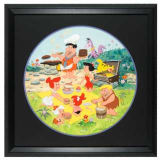 FLINTSTONES CHARACTERS LARGE FRAMED ORIGINAL ART FOR 1969 PUZZLE. | Hake’s