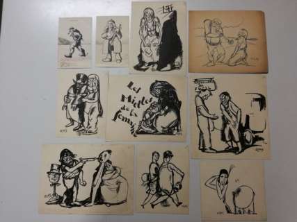 Jacques Ochs | Jacques Ochs - 8 originele tekeningen + 2 postkaarten (begin 20e eeuw) | Catawiki