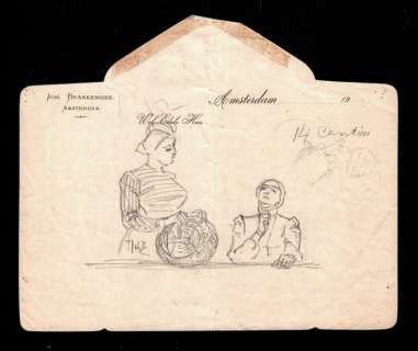Brakensiek, Johan | Johan Braakensiek (1858-1940) - Originele tekening op een persoonlijke briefenveloppe van de kunstenaar - (1900/1910) | Catawiki