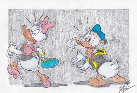 Millet | Donald & Daisy Duck - Just a little sulky - Signed Original Drawing by Millet | Catawiki